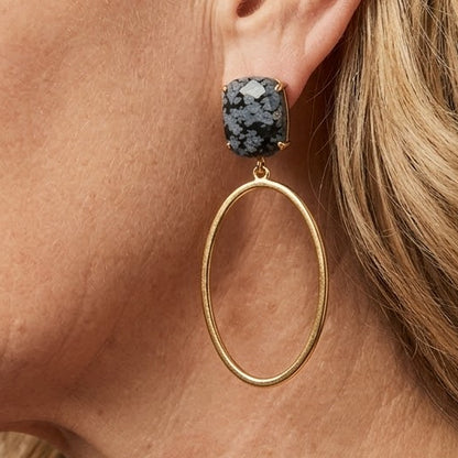Snowflake Obsidian stones with hoop
