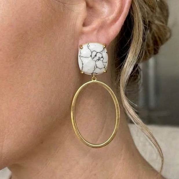 White Howlite and Hoop Earrings