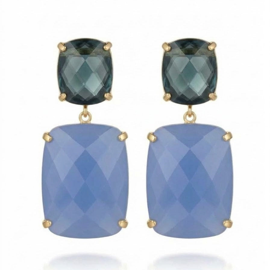 Blue Topaz and light blue Chalcedony drop stone earrings