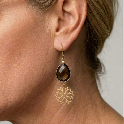 A-symmetric smokey quarz flower earrings
