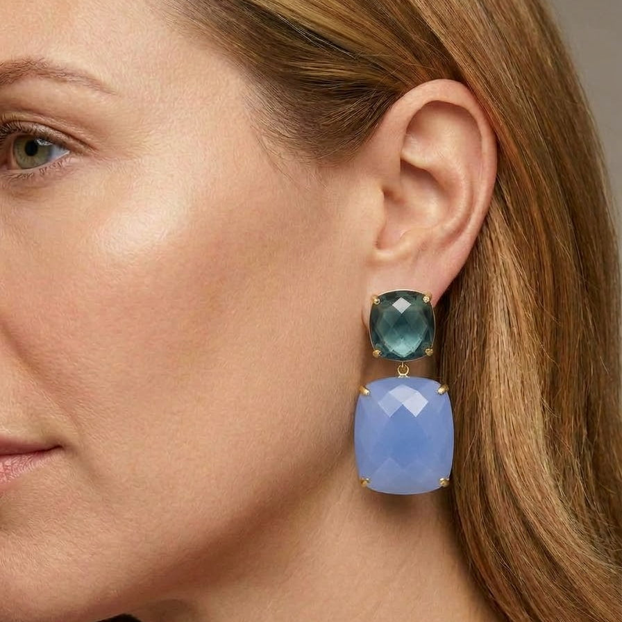 Blue Topaz and light blue Chalcedony drop stone earrings