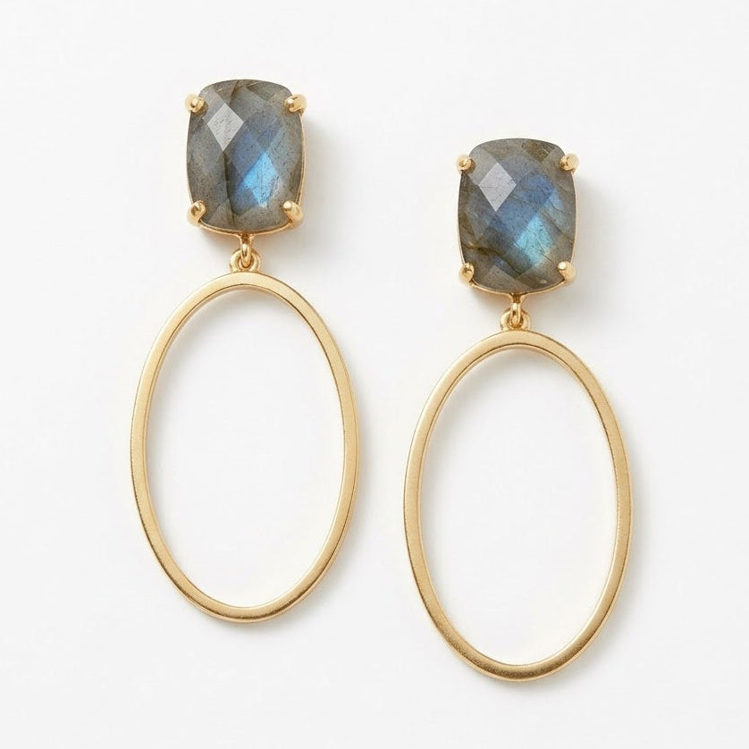 Labradorite stone and hoop earrings