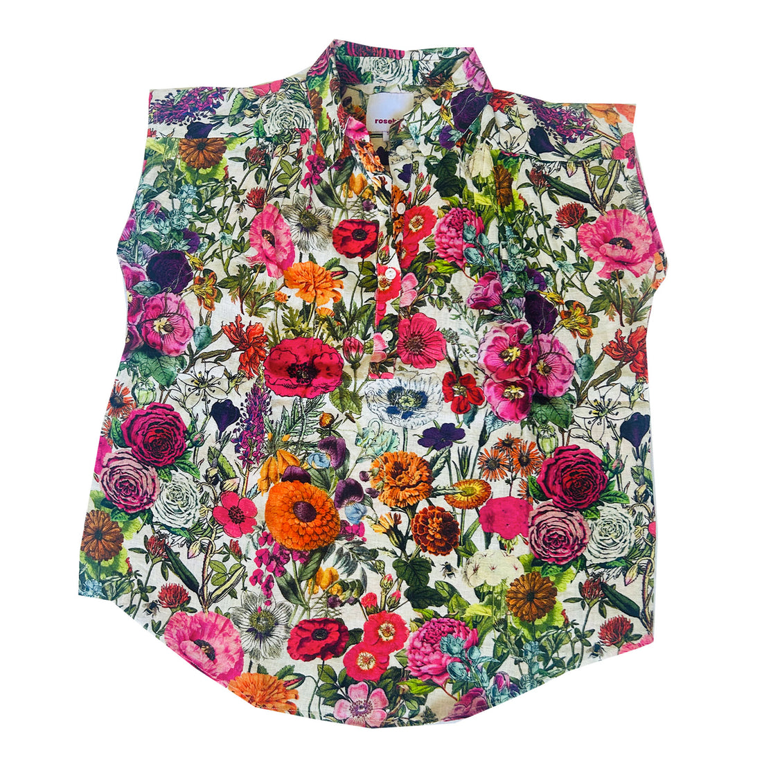 Light, breathable, and effortlessly stylish — the Rosehip Design Jemma Shirt is made from 100% pure linen and finished with our striking Carnival floral print. Designed with a neat collar, a partial button front, and gently capped sleeves, it&