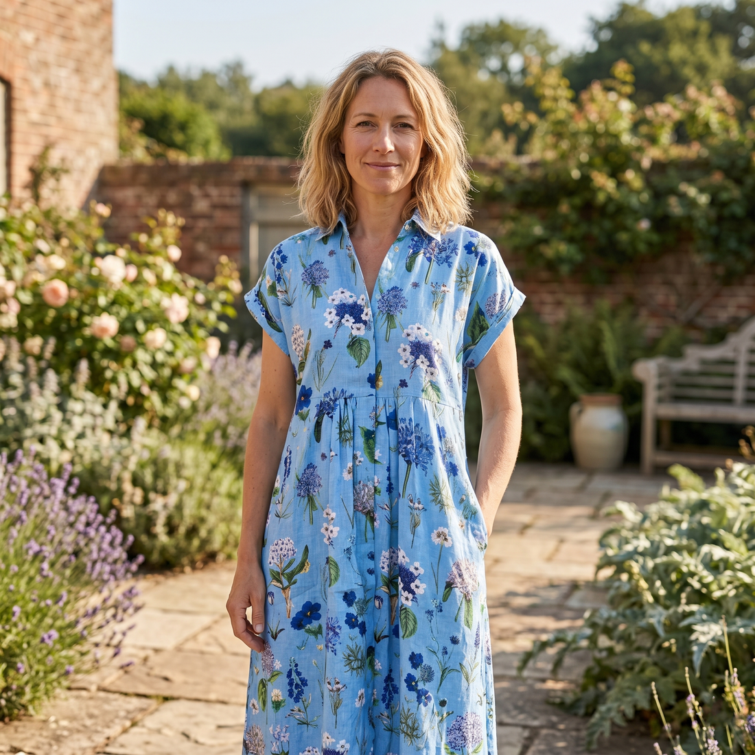 Kate Linen Dress - Blue Hydrangea