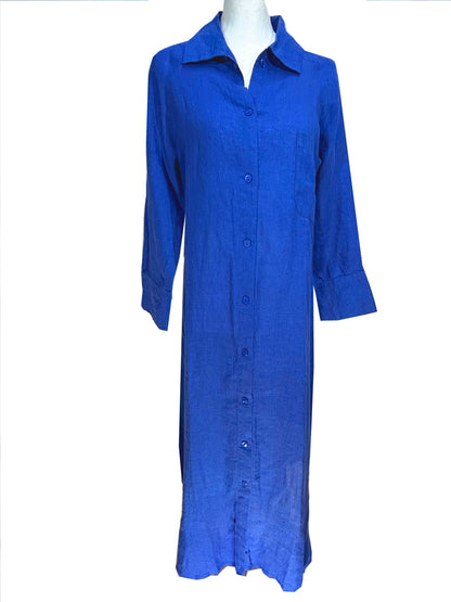 Lucy Linen Shirt Dress - Sapphire