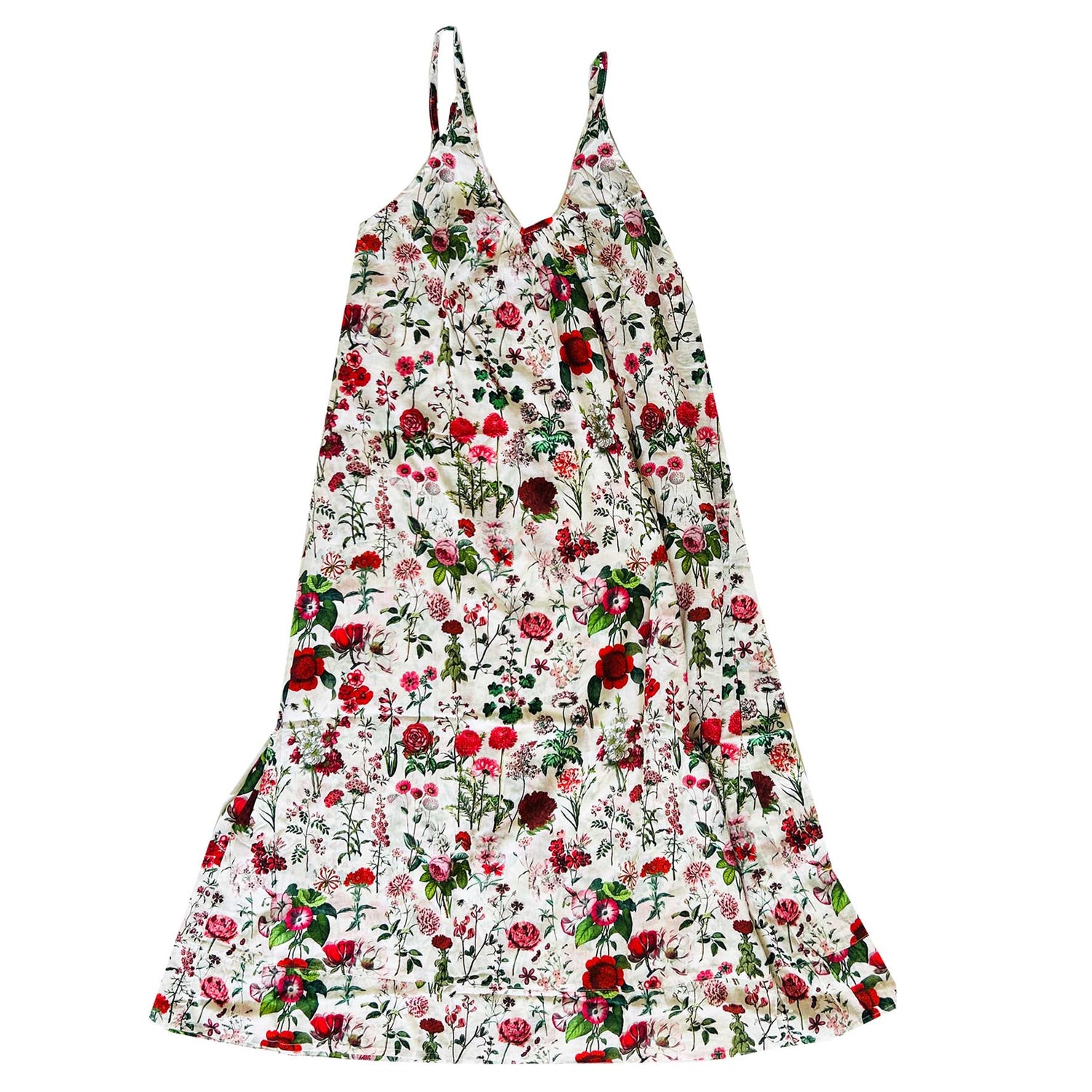 Embrace lightweight comfort with this Rosehip Design long floral cotton nightie dress, perfect for a restful night’s sleep or relaxing around the house. Made from soft, breathable cotton with a charming floral print, this loose-fitting nightdress keeps you cool and comfortable. Designed with adjustable spaghetti straps, it offers a custom fit that suits every body shape. Ideal for warm nights or as an airy, casual loungewear option, this floral nightdress is the perfect blend of style and comfort.