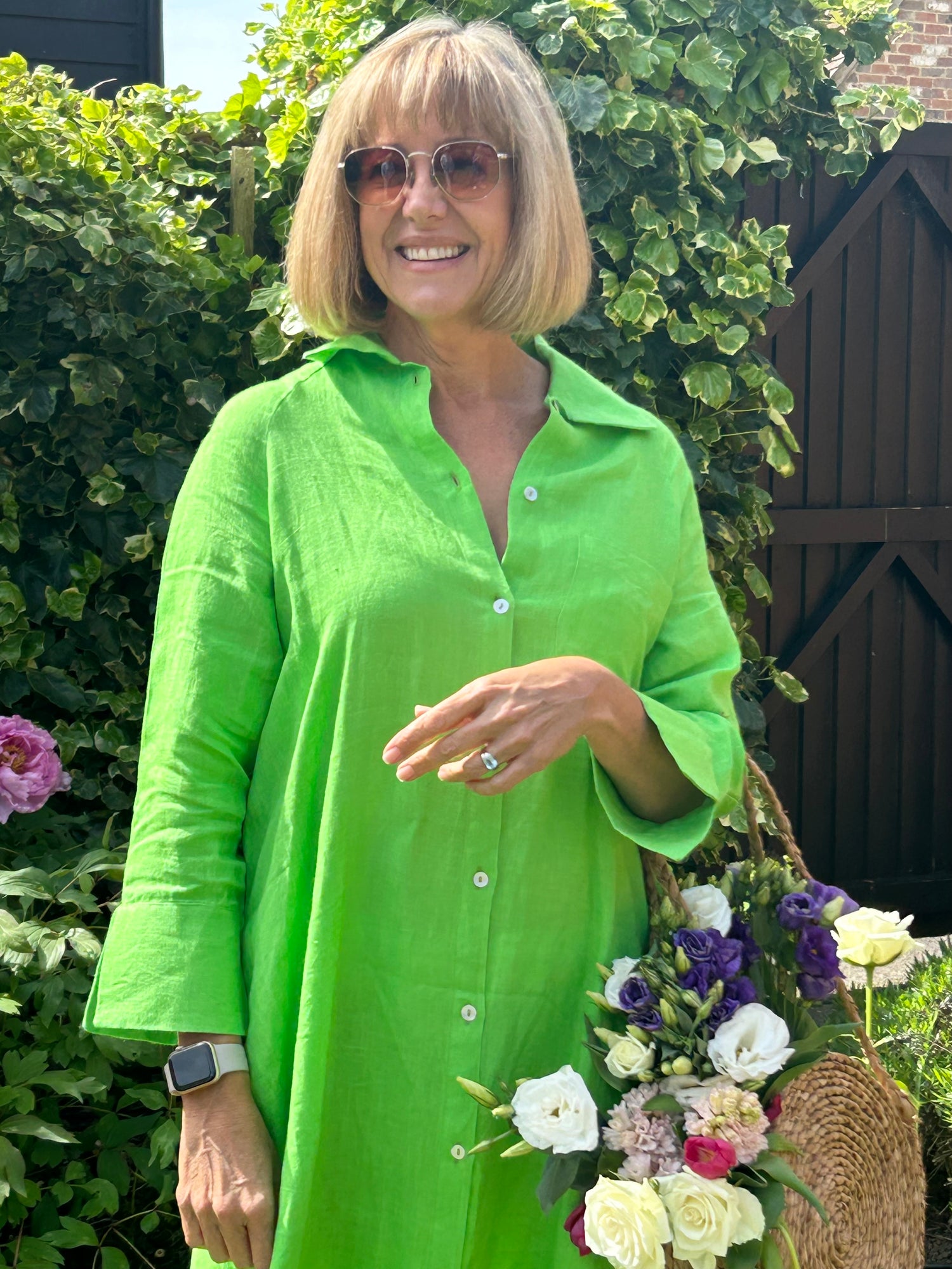 Lucy Linen Shirt Dress Emerald