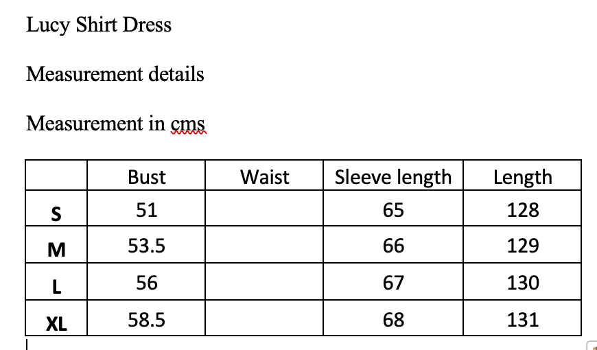 Rosehip Design Lucy Linen Dress Strawberry Sizing Guide