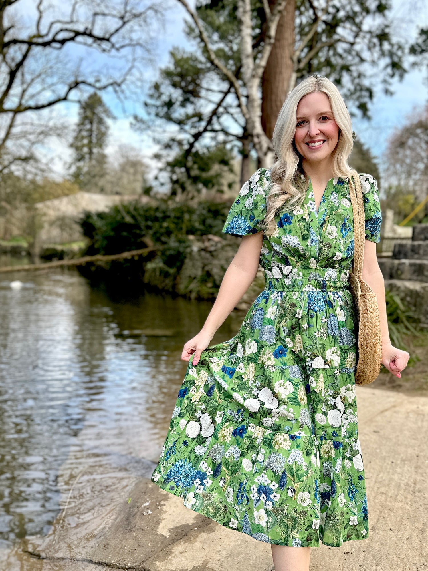 The Rosehip Design Margot cotton dress in Spring Greens is a beautifully feminine and effortless dress, designed for all-day comfort. Featuring a double elasticated waistband for a flattering fit, a flowing tiered skirt, and short capped sleeves, it blends elegance with ease. With the added practicality of pockets, it’s perfect for both casual outings and special occasions.