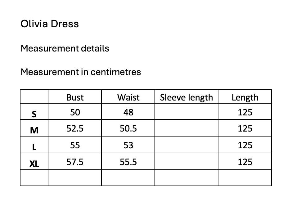 Rosehip Design Olivia Dress Aster Lilac Sizing Guide