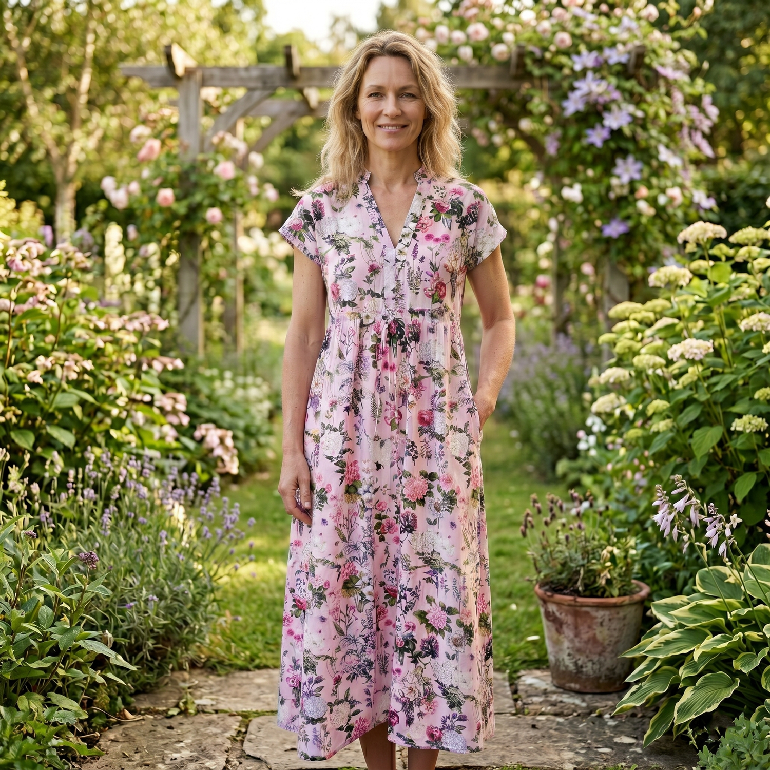 Olivia Cotton Dress - Pink Bouquet