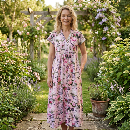 Olivia Cotton Dress - Pink Bouquet