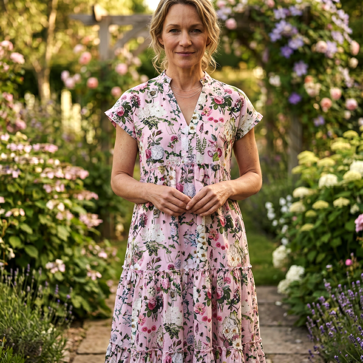 Olivia Cotton Dress - Pink Bouquet