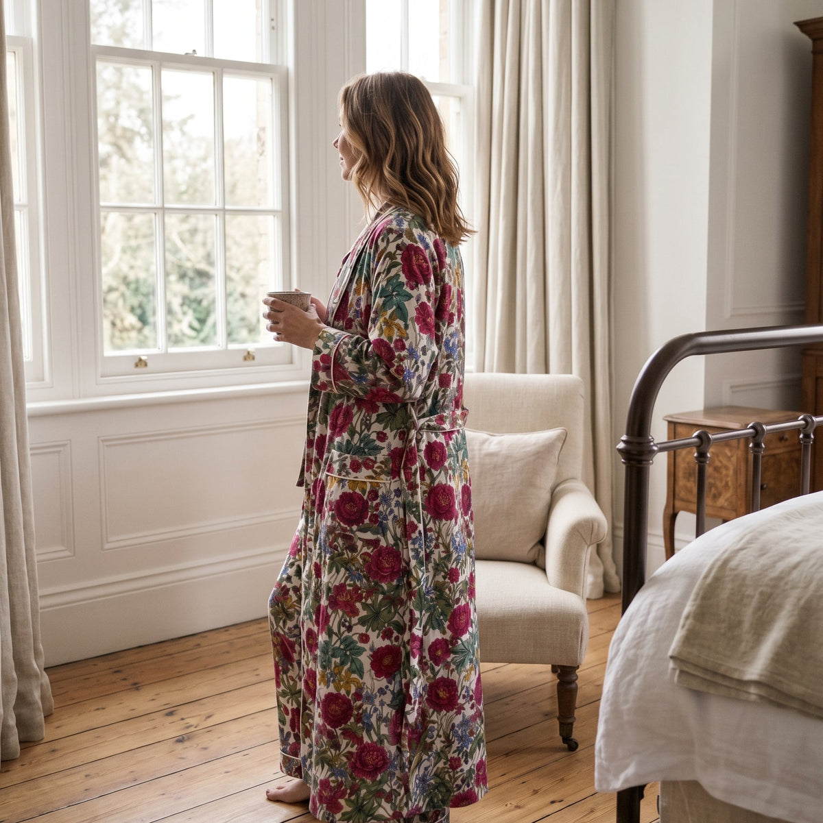 Long Pyjamas Brushed Cotton - Raspberry Rose