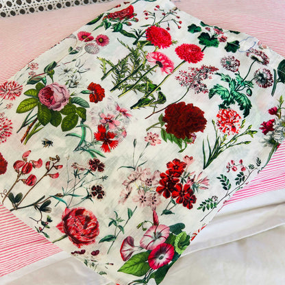 A lovely Rosehip Design short pyjama set in cotton voile with floral print. The top is buttoned with piping detail and the shorts are elasticated and have a drawstring.