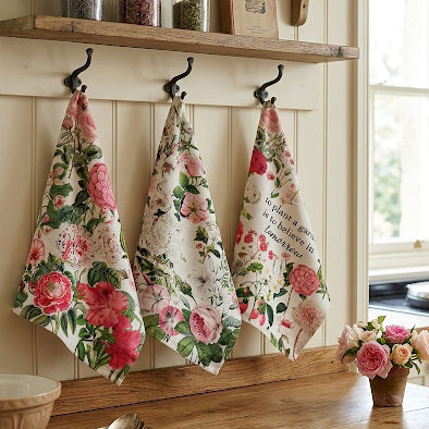 This stylish tea towel from Rosehip Design features a vibrant, vintage-inspired floral themed print.
Made from 100% cotton, this practical and highly absorbent essential makes drying dishes effortless.
Complete with a hanging loop, it is a durable, machine-washable accessory.
Also available in matching Apron and Heart Pot Holder.