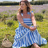 Rosehip Design Tropez Sundress is a gorgeous Summer dress featuring a shirred top with straps and a long flowing skirt with pockets. Perfect beachwear in our wide Periwinkle blue and white stripes design.