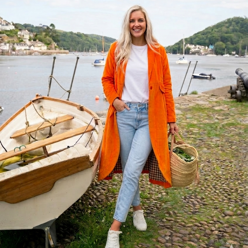 Valeria Velvet Coat - Orange Pepper