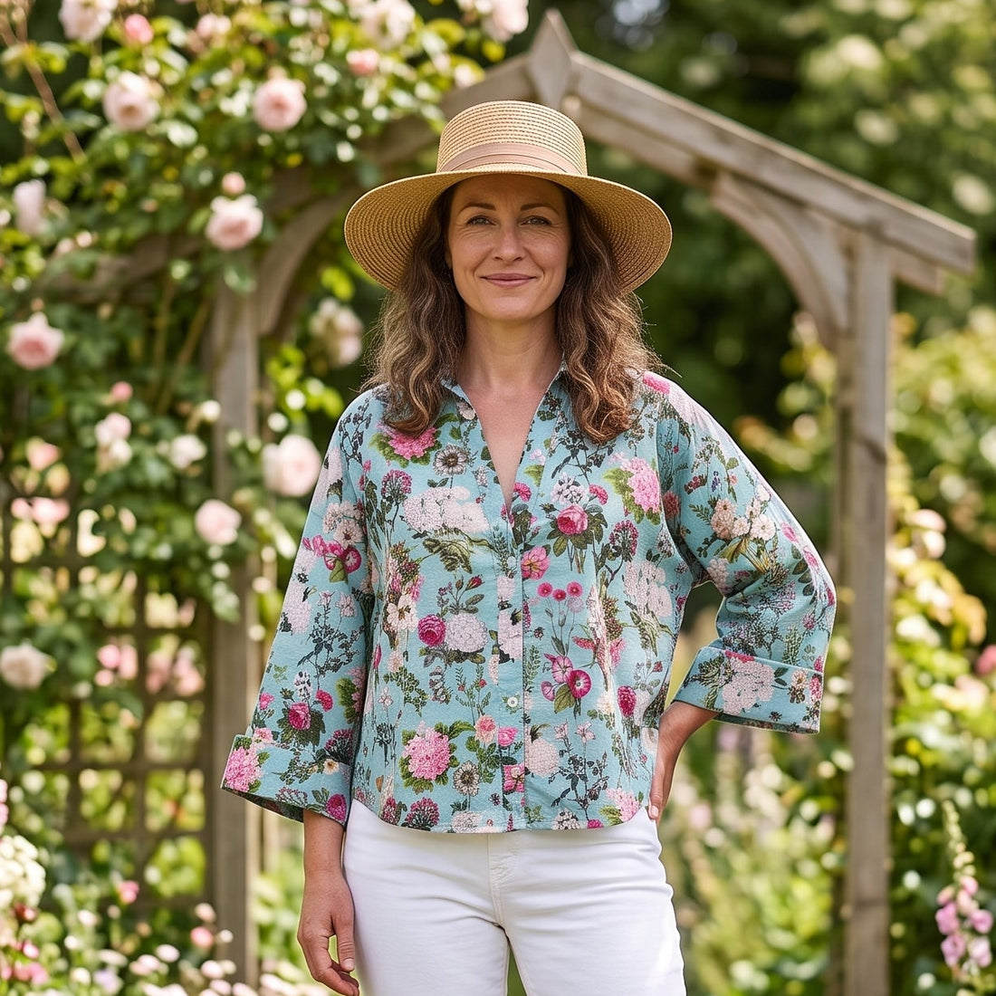 Amelia Cotton Shirt - Blue Bouquet