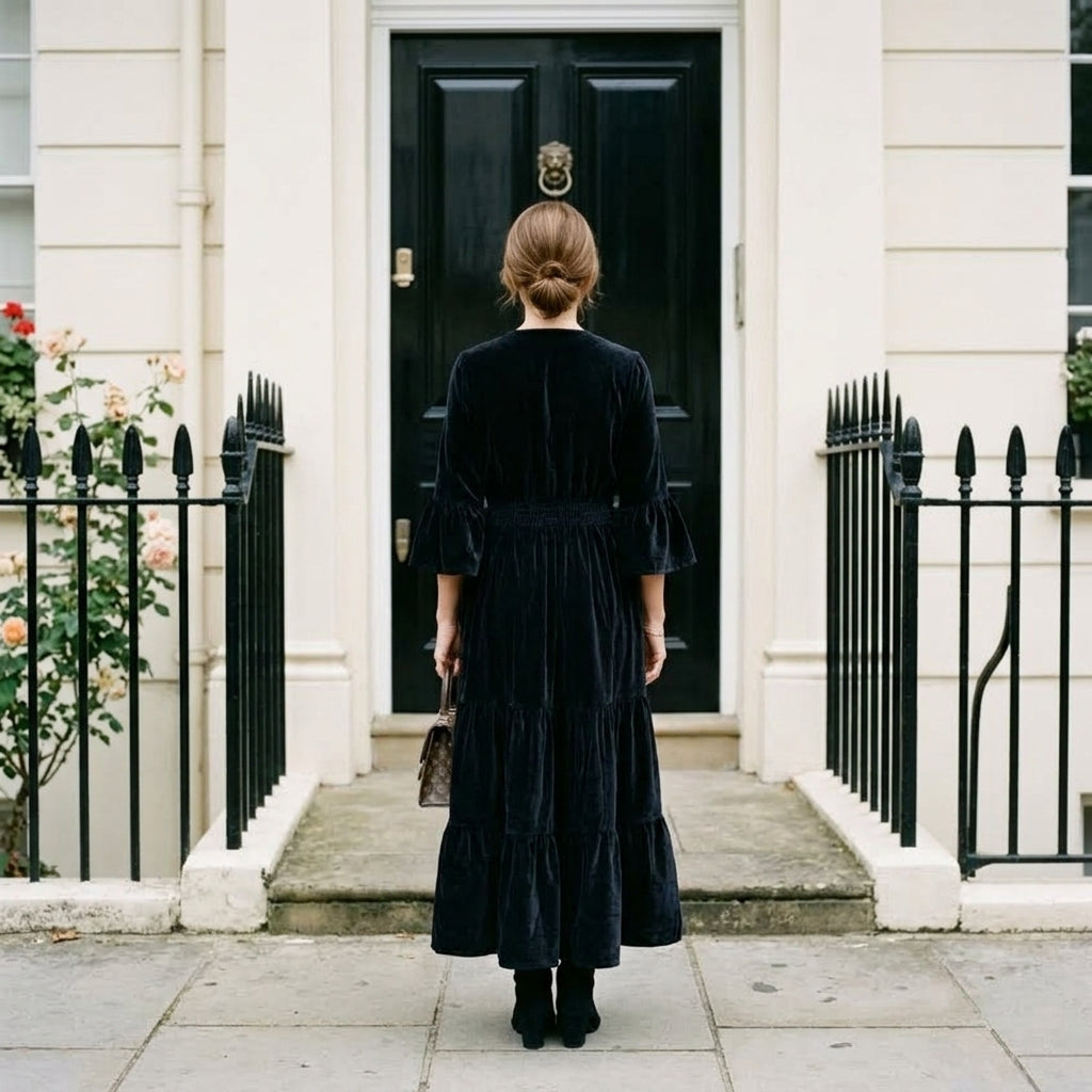 Annabel Velvet Dress - Charcoal