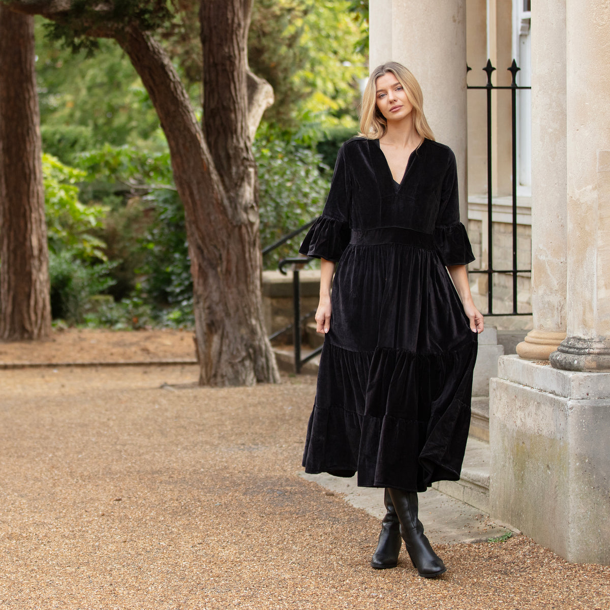 Annabel Velvet Dress - Charcoal