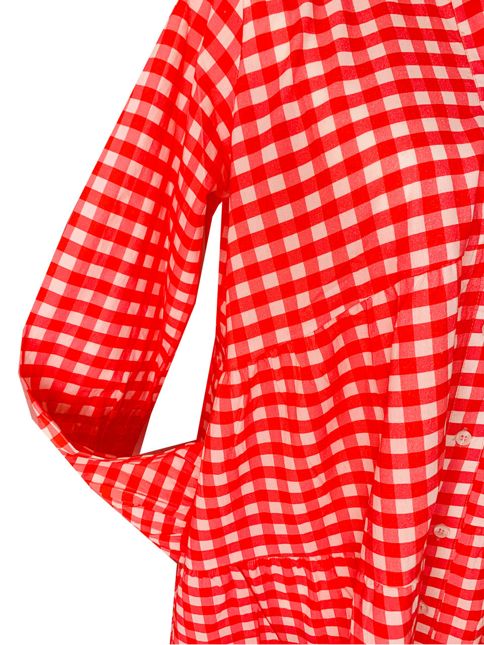 Becky Tiered Dress - ORGANIC COTTON - Coral Gingham