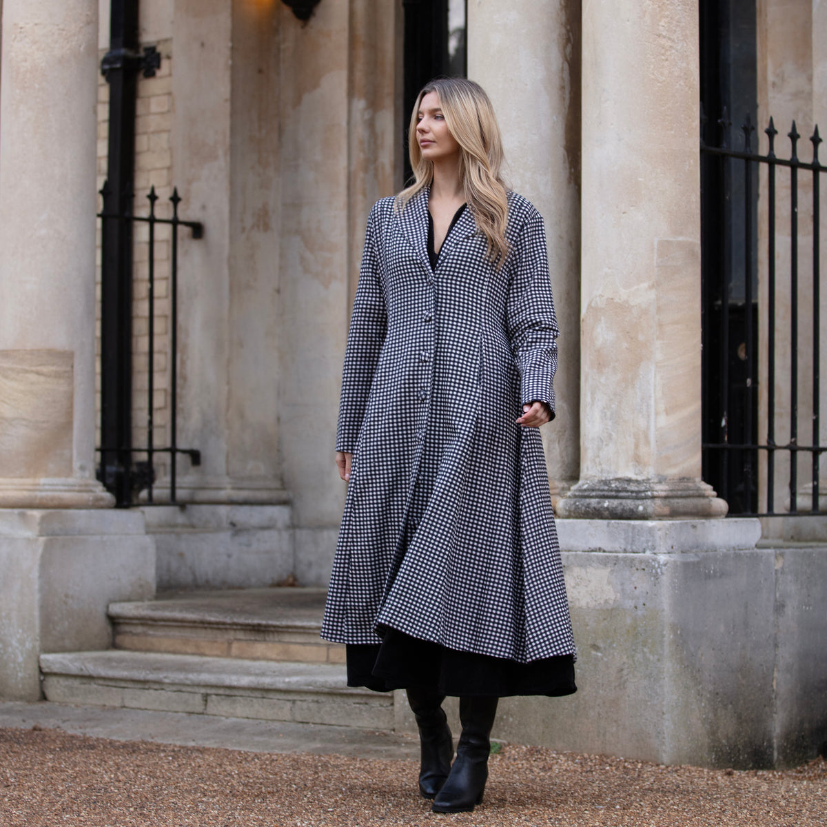 Carla Cotton Dress Coat - Black Checks