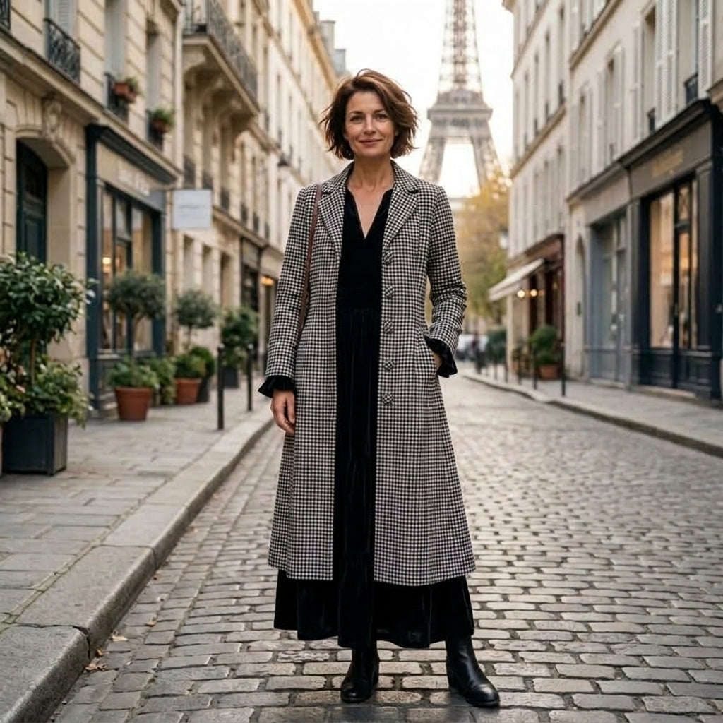 Carla Cotton Dress Coat - Black Checks