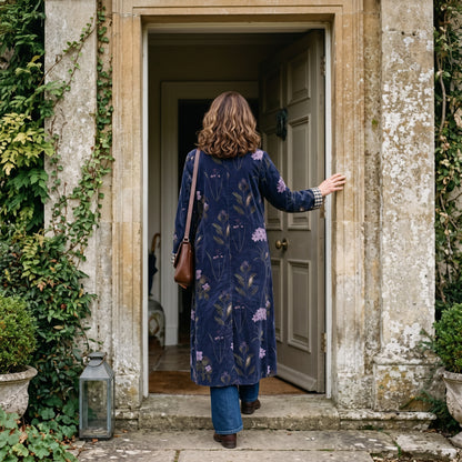 Carla Velvet Dress Coat - Serenity Navy