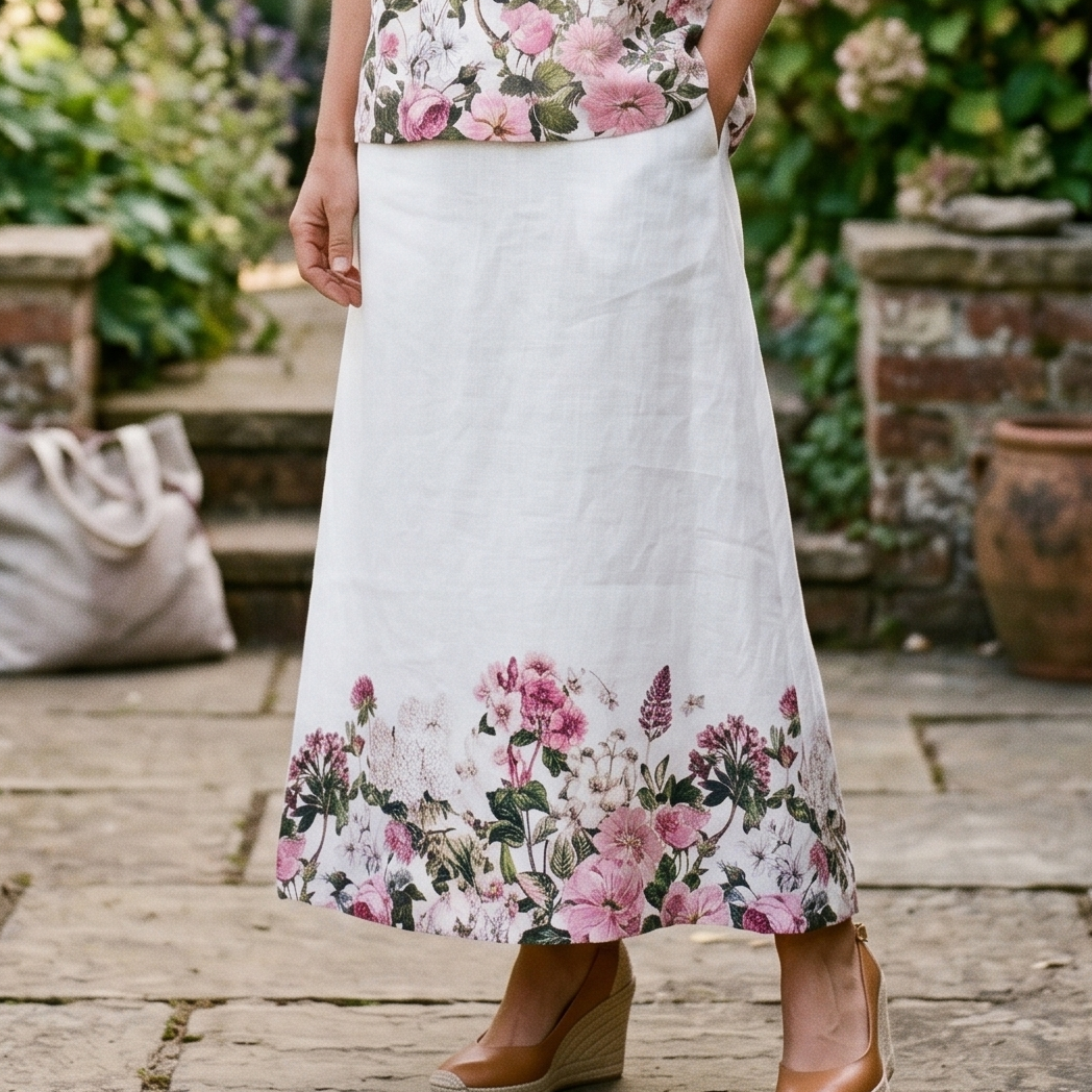 Eliza Linen Skirt - Rosy Posy