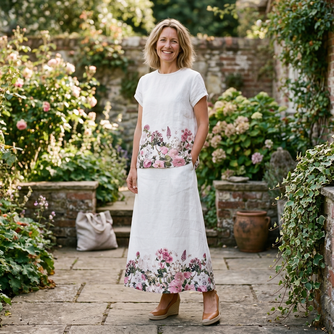 Eliza Linen Skirt - Rosy Posy