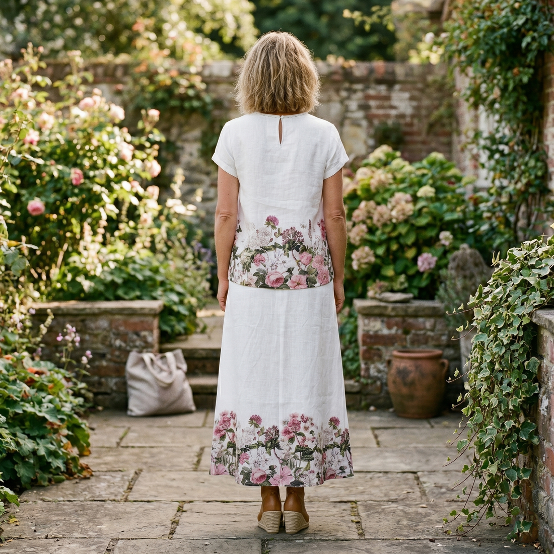 Eliza Linen Skirt - Rosy Posy
