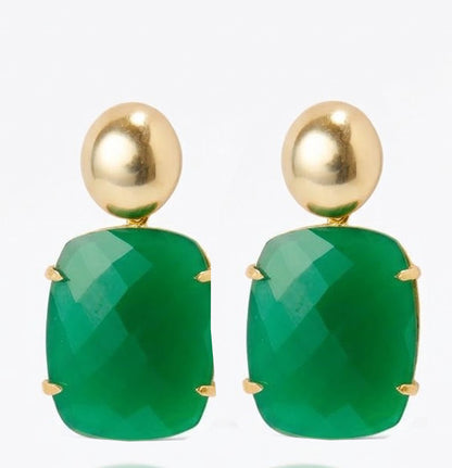 Green Onyx and Gold dome Earrings