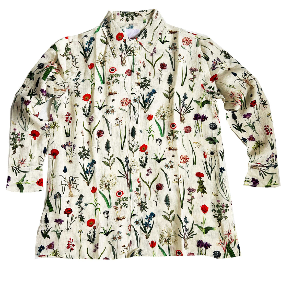 Embrace the blooming season with the Rosehip Design Harriet Linen Shirt. This classic piece features front buttons and long sleeves with a cuff for a timeless look. The side button detail adds a touch of uniqueness, while the floral design adds a playful twist. Stay on trend in our April Botanical design.