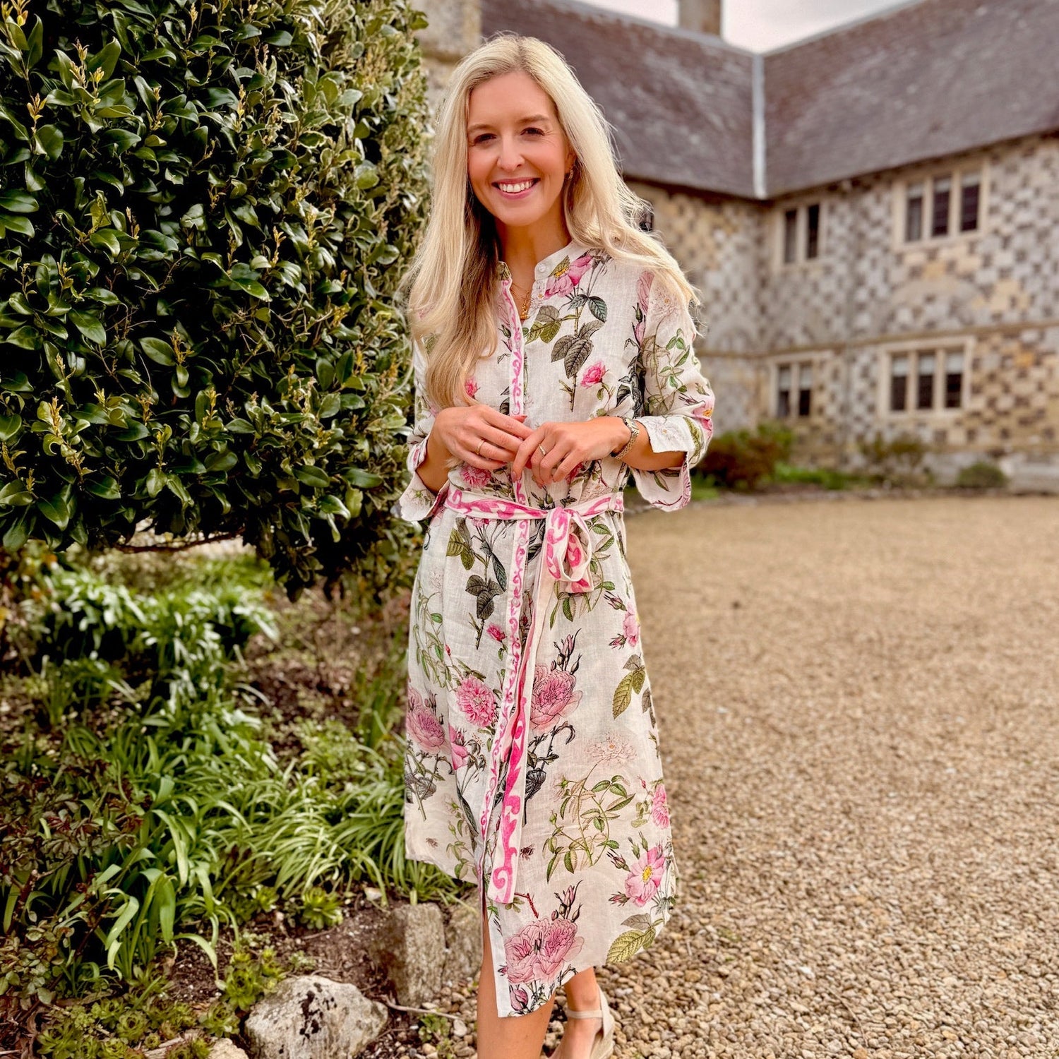 Suzie Linen Dress - Rose Garden