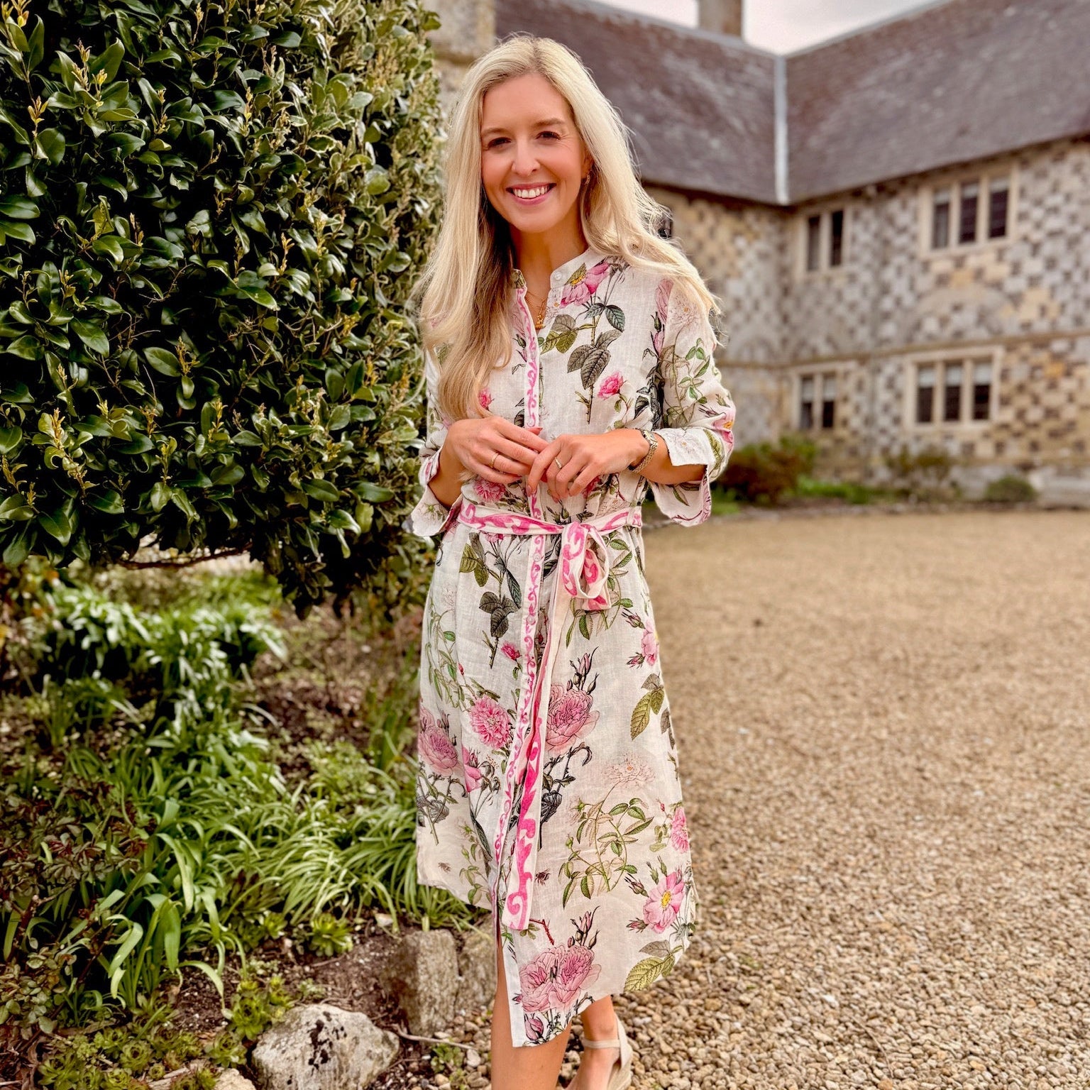 Suzie Linen Dress - Rose Garden