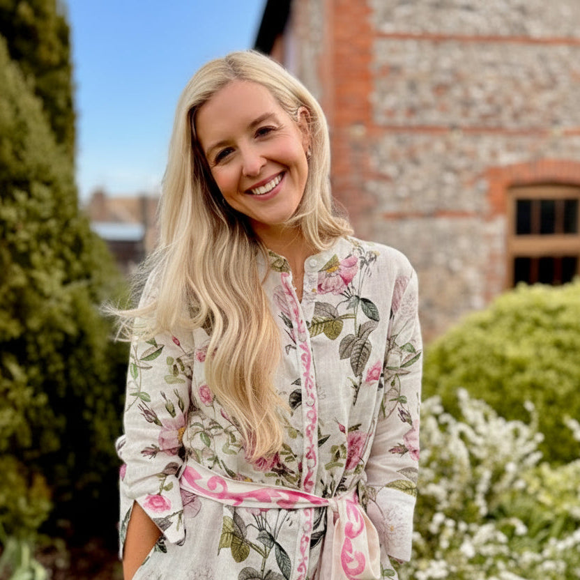 Suzie Linen Dress - Rose Garden