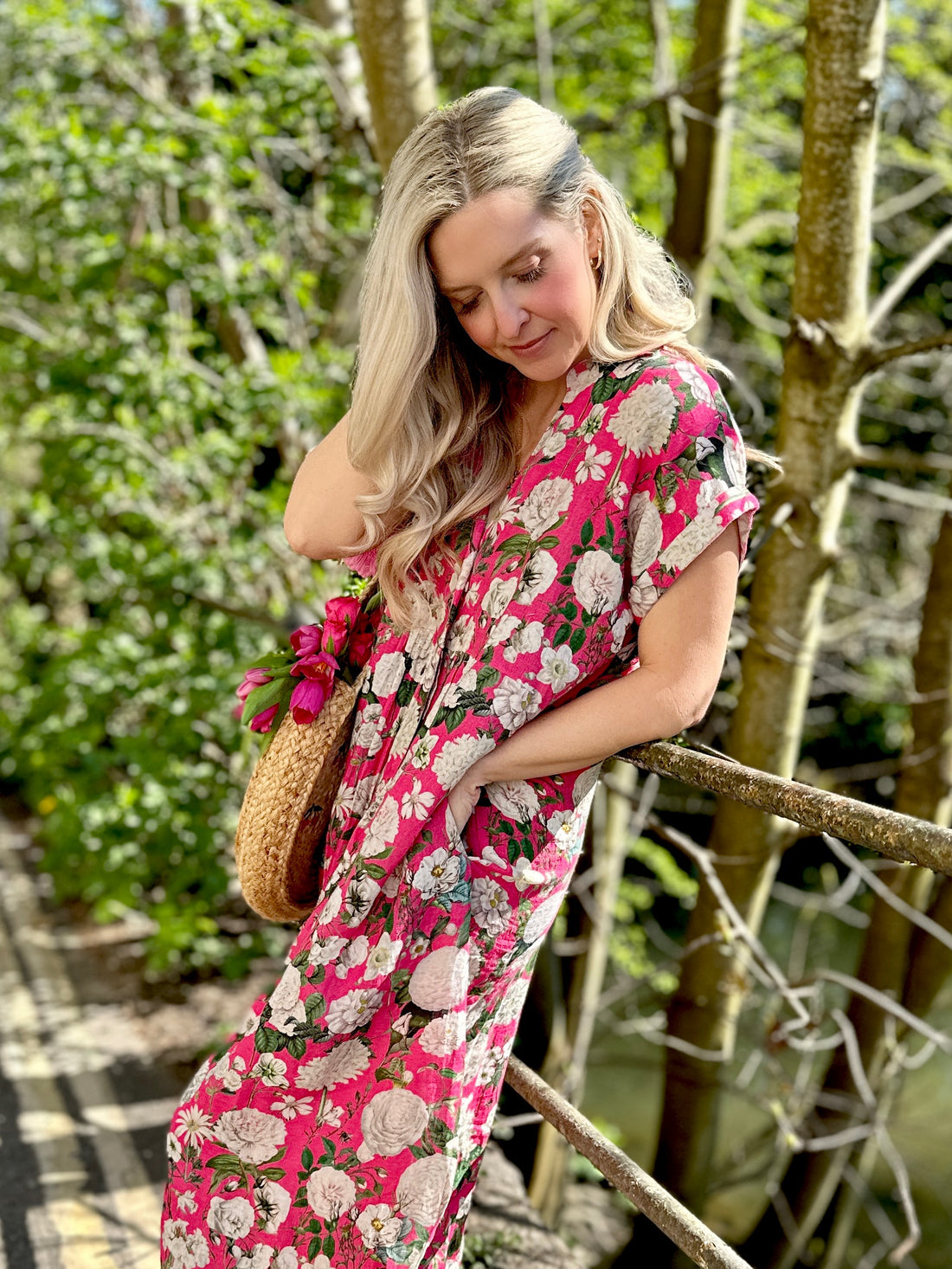 Kate Linen Dress - Camelia Magenta