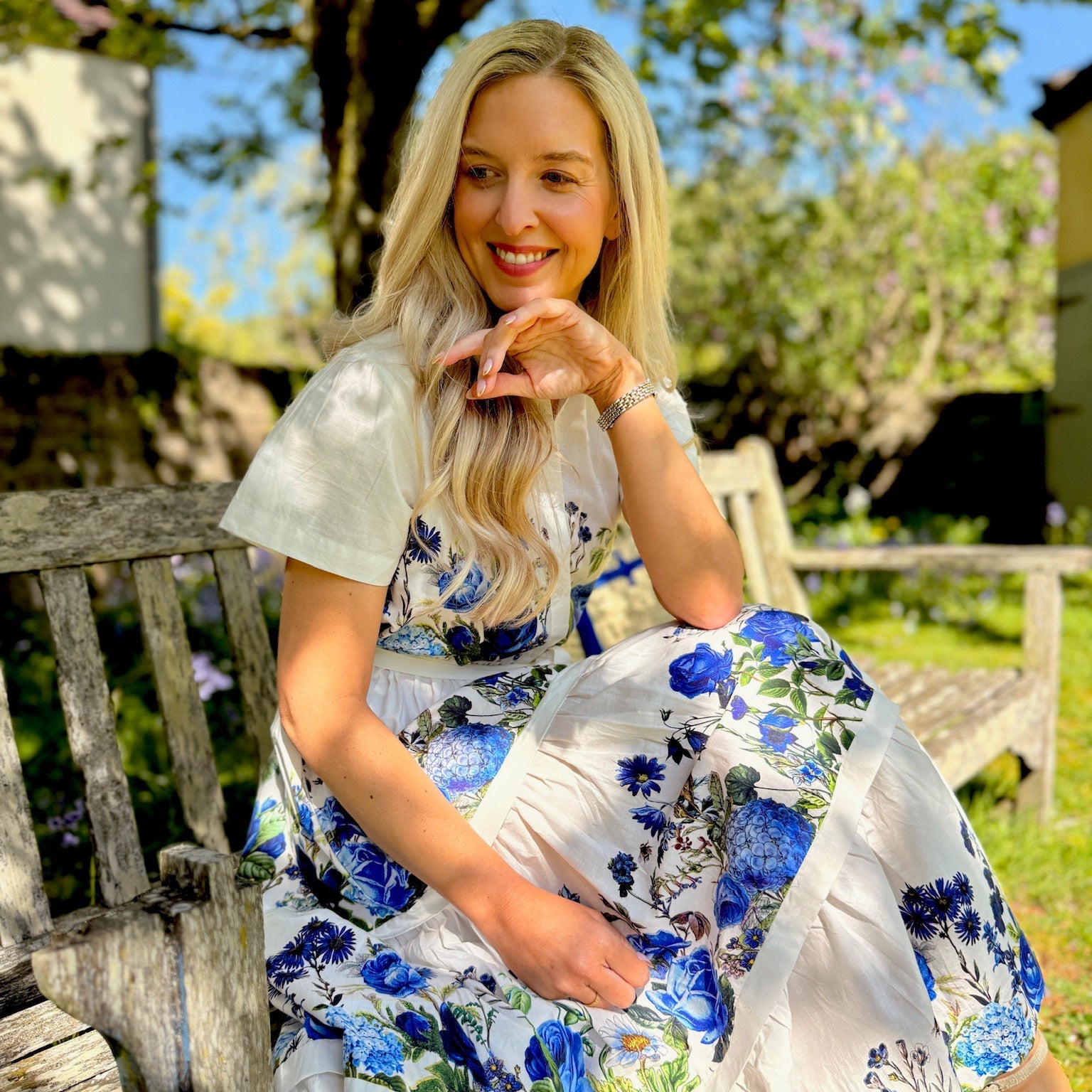 Grace Cotton Dress - Blue Rose Panel