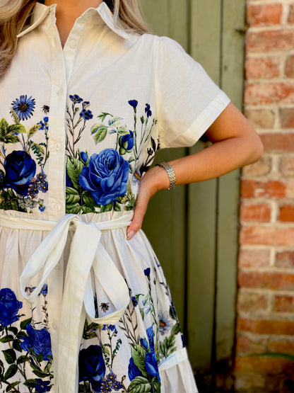 Grace Cotton Dress - Blue Rose Panel