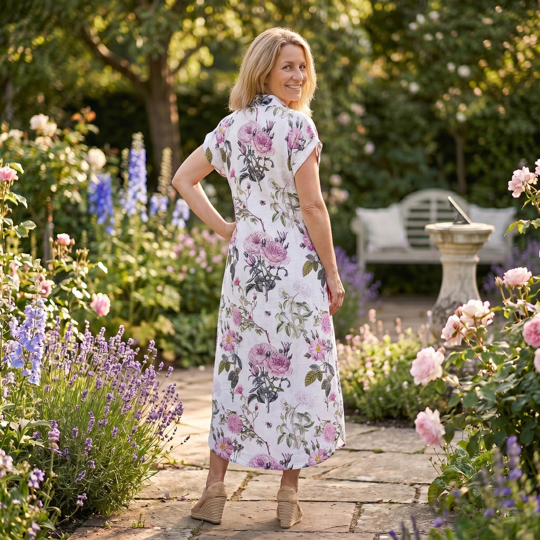Kate Linen Dress - Rose Garden