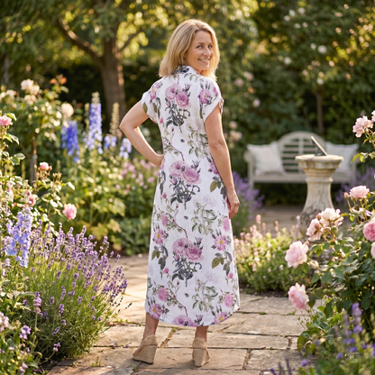 Kate Linen Dress - Rose Garden