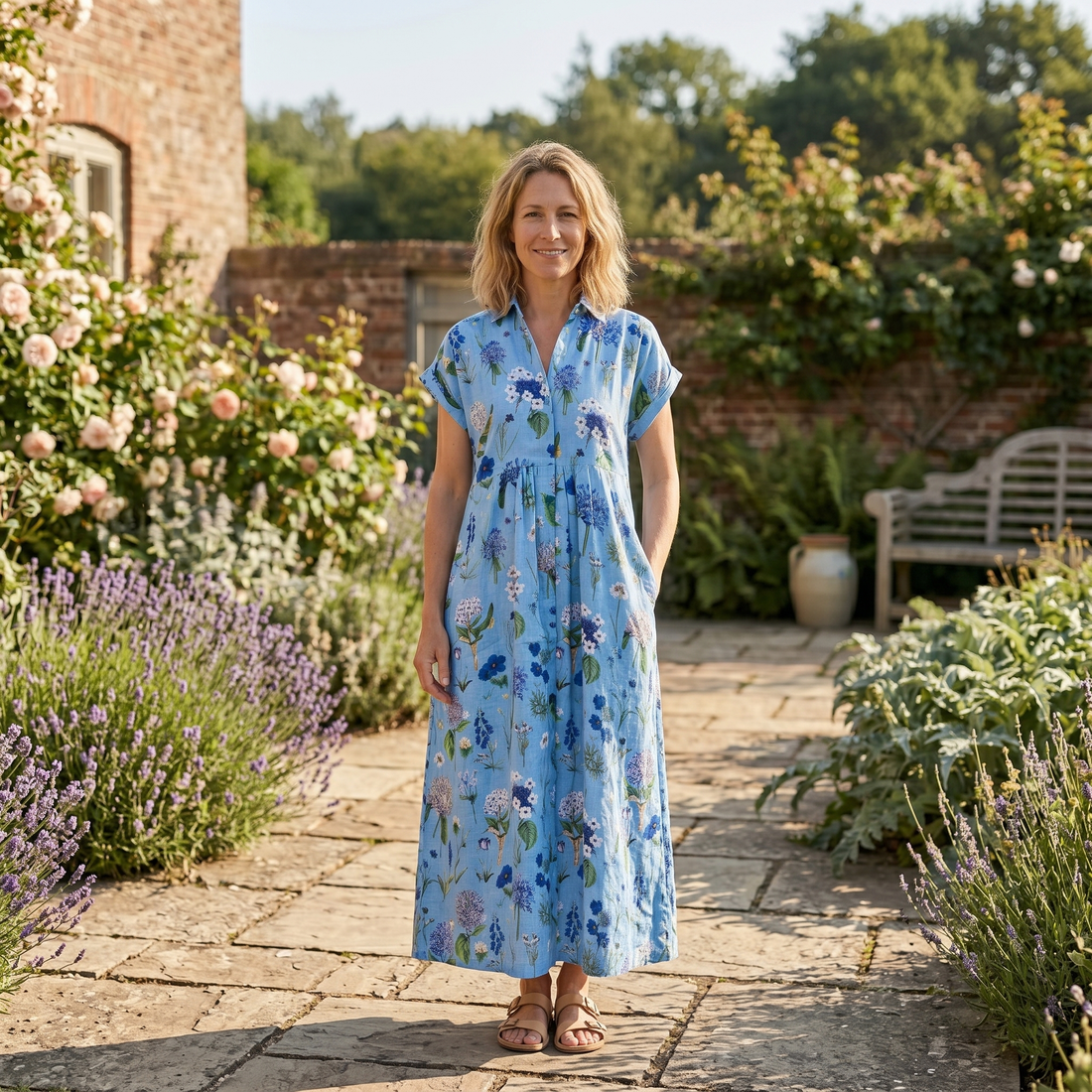 Kate Linen Dress - Blue Hydrangea