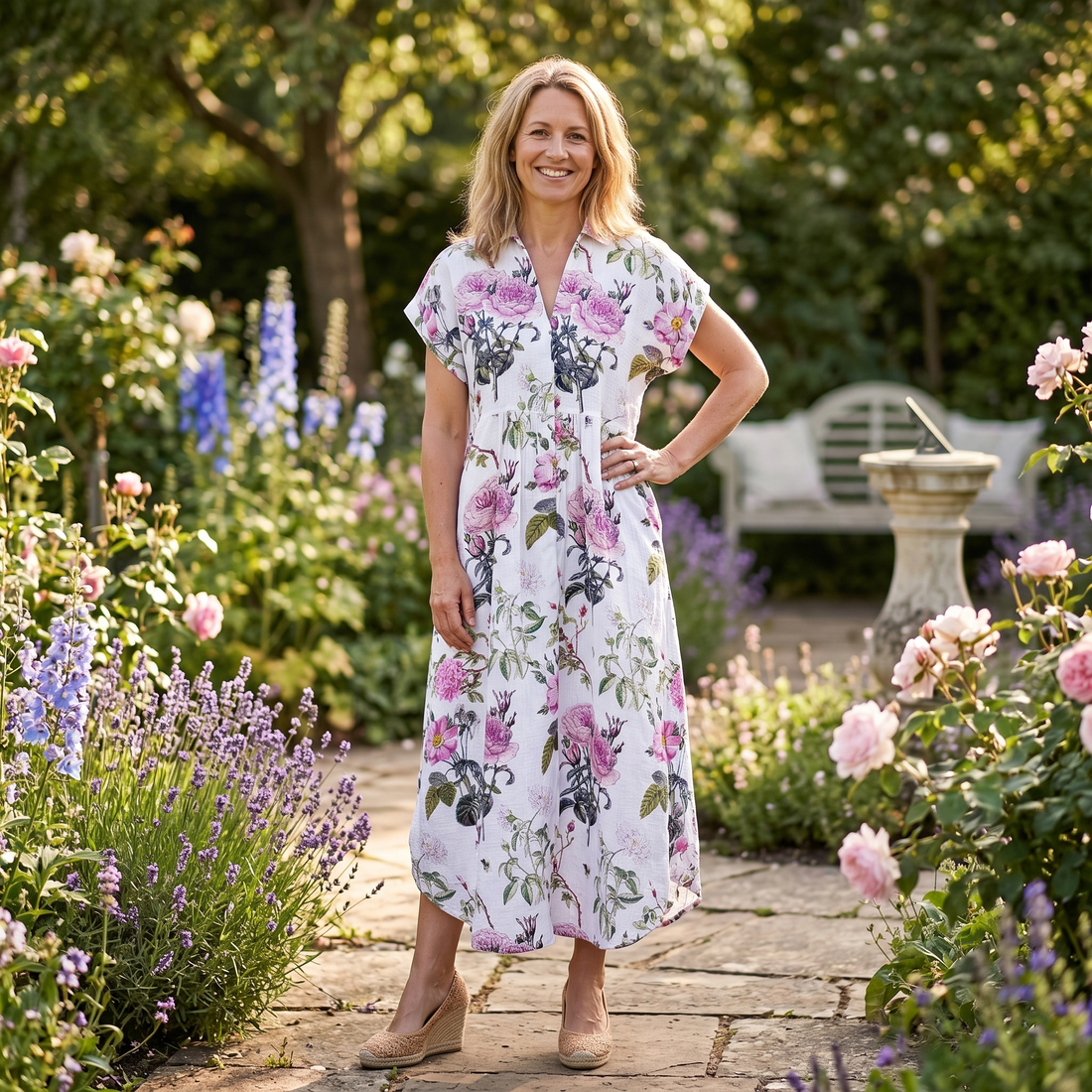 Kate Linen Dress - Rose Garden