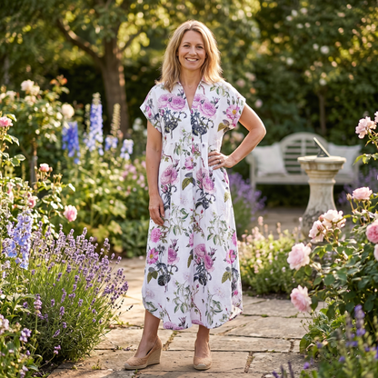 Kate Linen Dress - Rose Garden