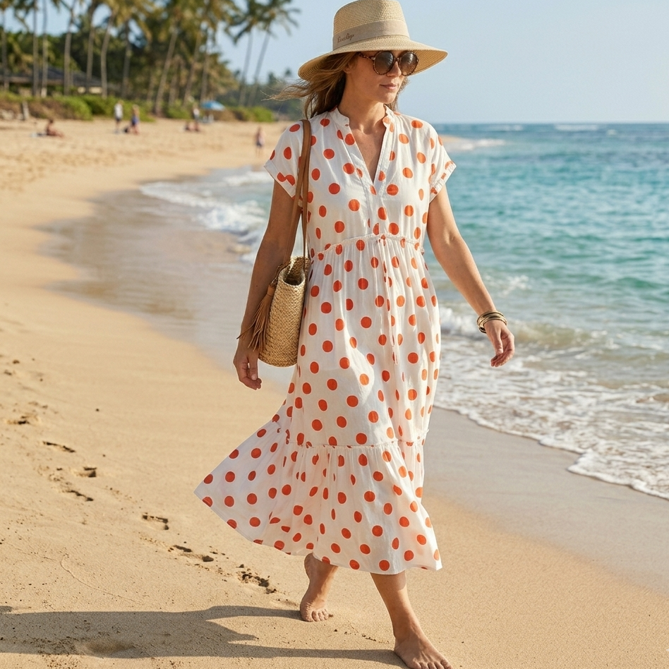 Olivia Tiered Dress - Orange Dot