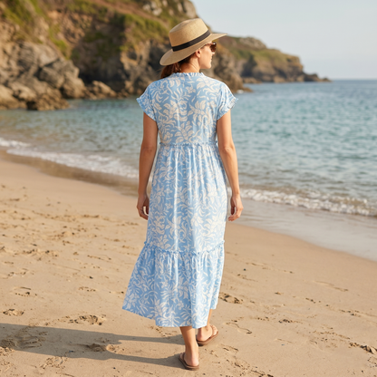 Olivia Cotton Dress - Leaf Aqua