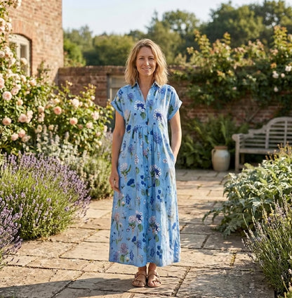 Kate Linen Dress - Blue Hydrangea