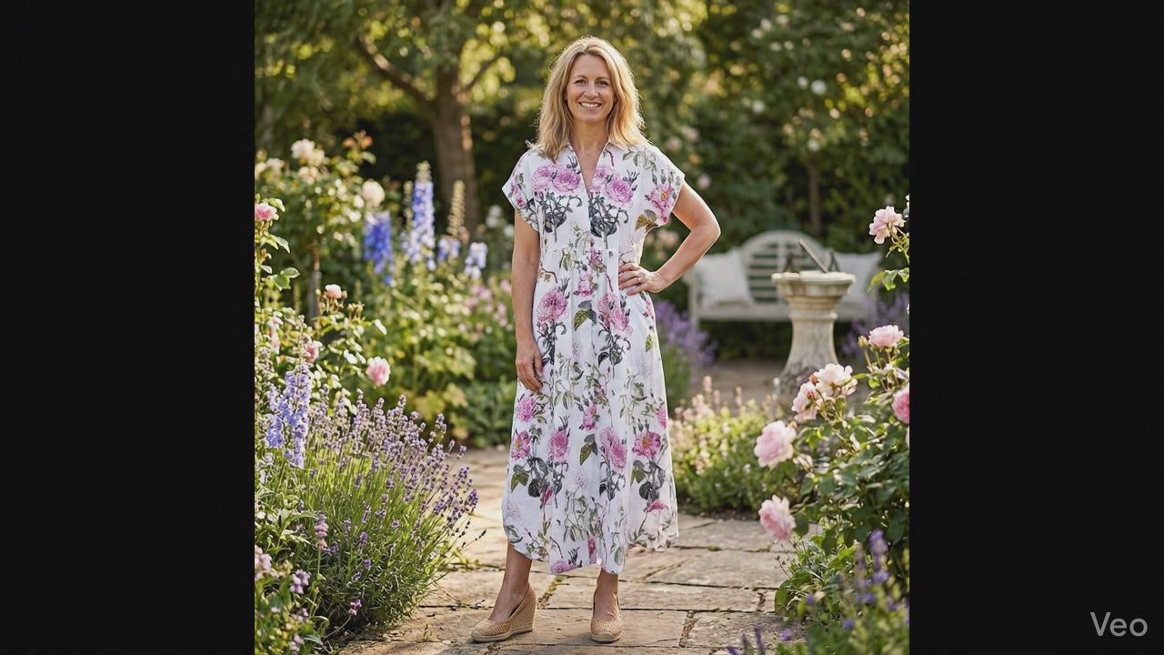 Kate Linen Dress - Rose Garden