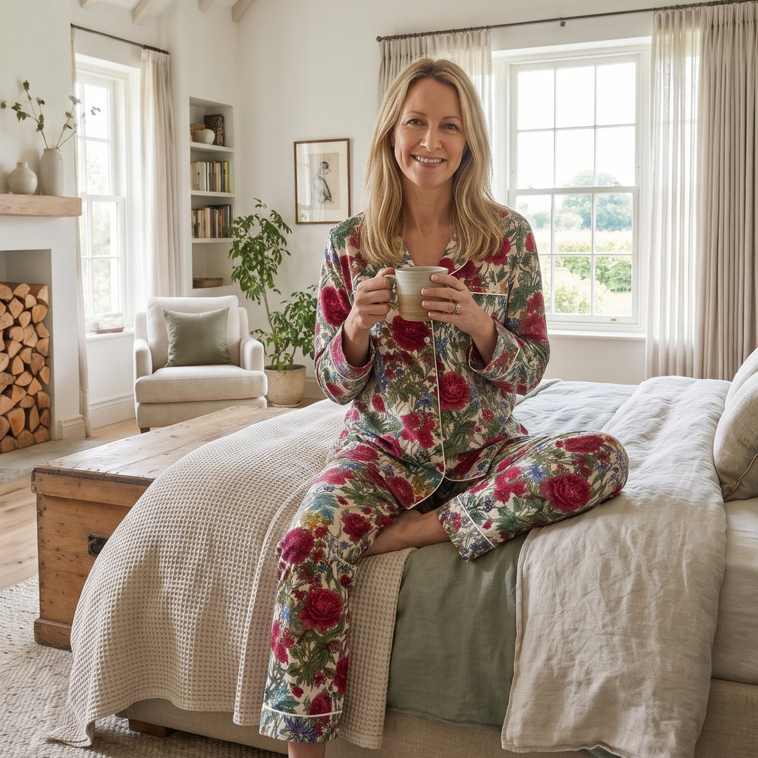 Long Pyjamas Brushed Cotton - Raspberry Rose